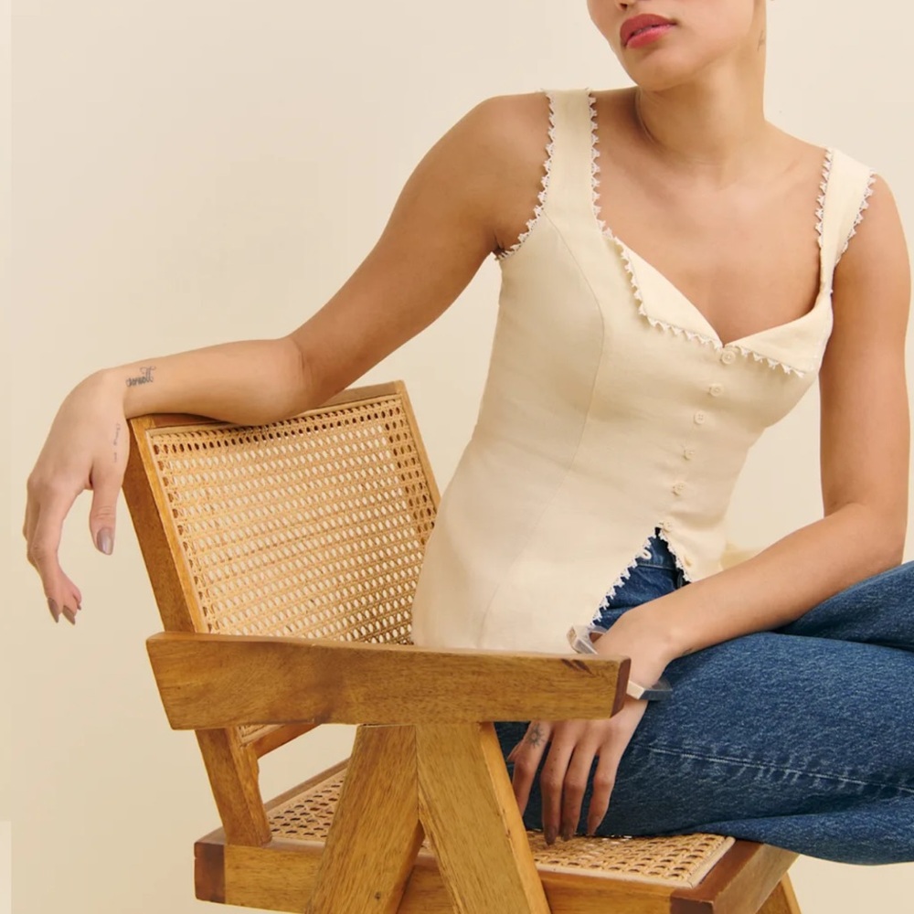 Reformation Viola Linen Top Sugar - Picture 3 of 8